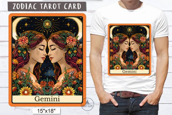 Gemini Astrology Signs Tarot Card Zodiac Gráfico Ilustrações para Impressão Por Olga Boat Design