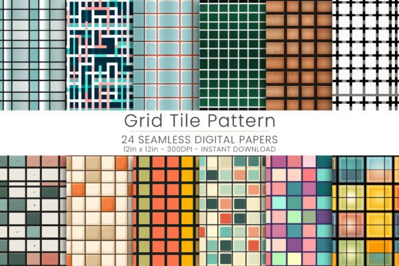 Grid Tile Pattern Digital Pattern Graphic Textures By Mehtap