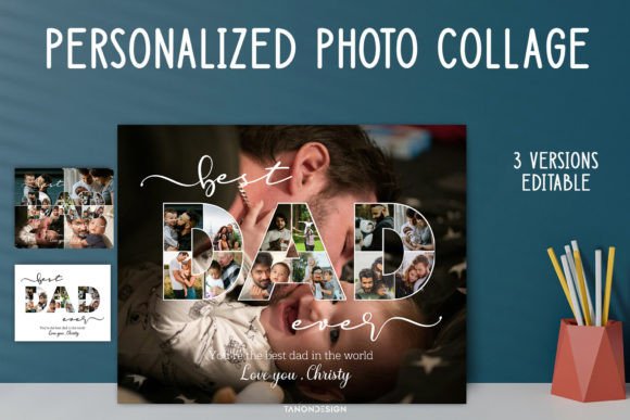Personalized Dad Photo Collage, Father Graphic Print Templates By tanondesign