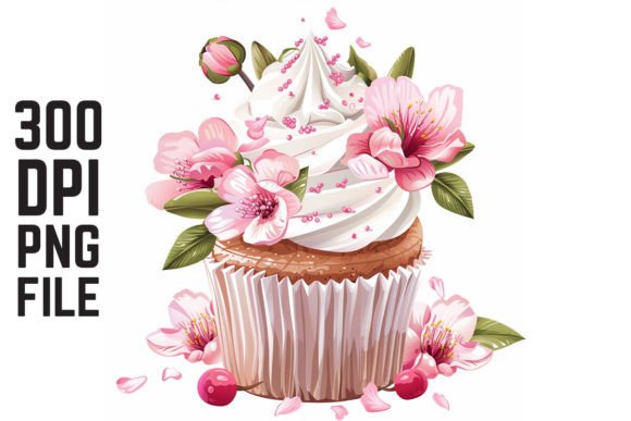 Spring Flowers Cupcake Clipart Graphic Illustrations By Mockup And Design Store