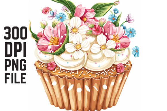 Spring Flowers Cupcake Free Clipart Gráfico Ilustrações para Impressão Por Mockup And Design Store