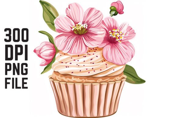 Spring Flowers Cupcake Free Clipart Illustration Illustrations Imprimables Par Mockup And Design Store