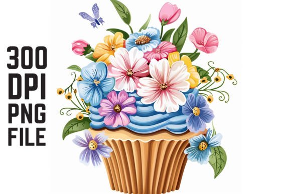 Spring Flowers Cupcake Free Clipart Graphic Illustrations By Mockup And Design Store