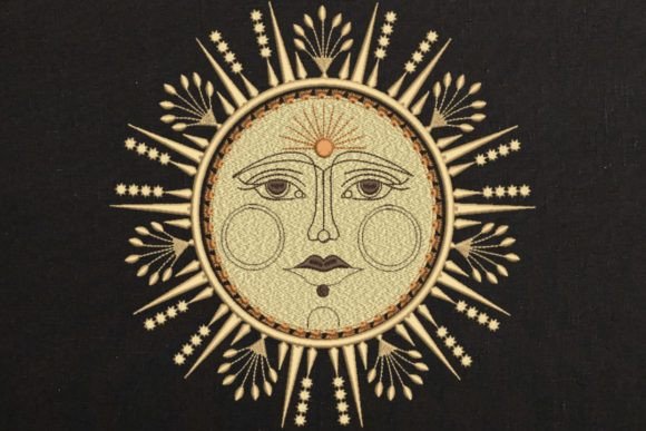 Sun with Face and Sunlight Boho Embroidery Design By EmbroideryChicDesign