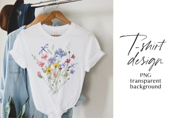 T-shirt Design with Flowers, Dragonfly. Graphic T-shirt Designs By Larisa Maslova