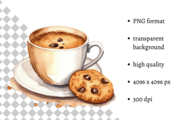 Watercolor Coffee Themed PNG Clipart Graphic Illustrations By MashMashStickers