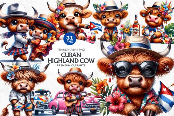 31 Cuban Highland Cow Clipart Set Graphic Illustrations By ThatsDesignStore