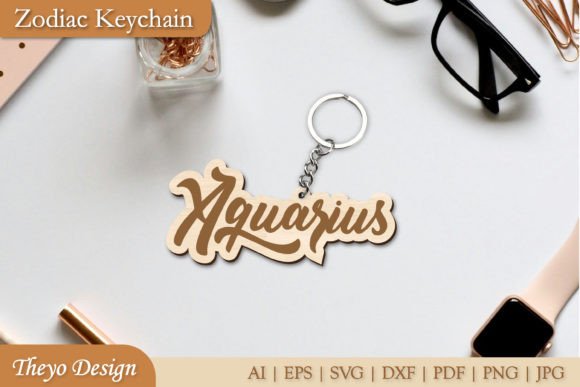Aquarius Zodiac Key Chain Laser Cut SVG Illustration SVG 3D Par Theyo Design