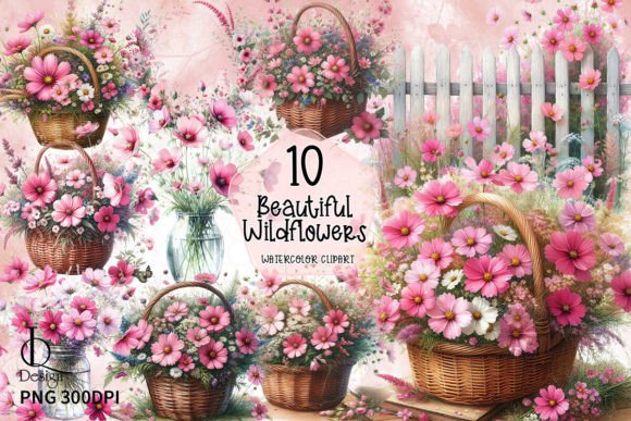 Beautiful Wildflowers Clipart PNG Graphic Illustrations By LQ Design