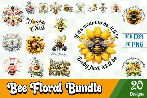 Bee Floral Sublimation Bundle Graphic Crafts By basilio.vintage