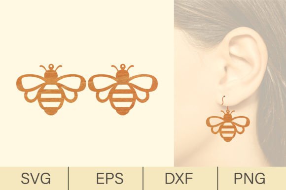 Bee Wood Earrings Laser Cut Svg Gráfico Manualidades Por digitalbrightcreations