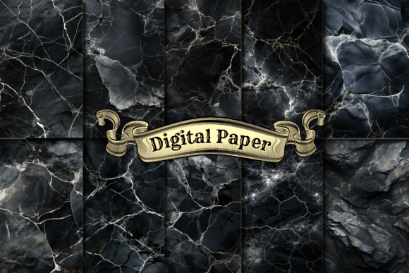 Black Marble Pattern Digital Paper Gráfico Patrones de Papel Por craftsmaker