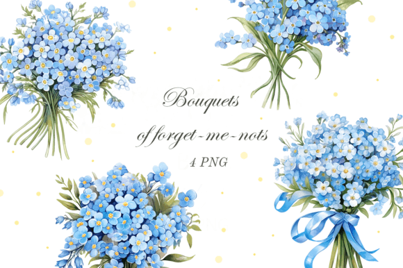 Blue Flowers. Forget Me Nots Bouquet Graphic Illustrations By lesyaskripak.art
