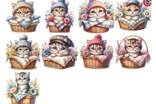 Cute Kitten in Flower Basket Clipart Gráfico Ilustrações para Impressão Por c.kav.art 10