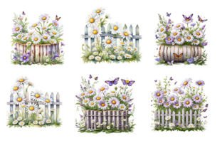 DAISY FLORAL FENCE CLIPART PNG BUNDLE. Graphic Illustrations By Dream's Workshop 4