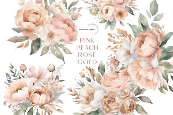 Elegant Rose Gold Floral Clipart, Graphic Illustrations By SunflowerLove