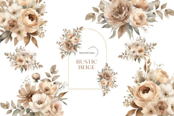 Elegant Rustic Beige Flowers Clipart Graphic Illustrations By SunflowerLove