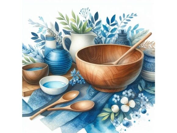Four Wooden Bowl Grafik Druckbare Illustrationen Von A.I Illustration and Graphics