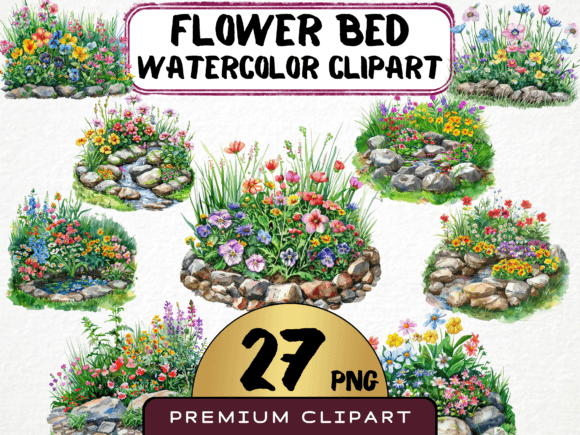 Garden Flower Bed Clipart Bundle Gráfico Ilustrações para Impressão Por MokoDE