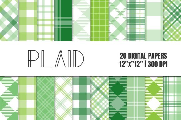 Green Plaid Digital Paper Pack Graphic Patterns By LKMDigiDesigns