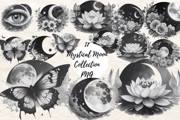 Hand Drawn Mystical Moon ClipArt Graphic Illustrations By Design Nait