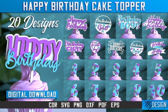 Happy Birthday Cake Topper Design Bundle Graphic 3D SVG By flydesignsvg