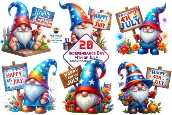 Independance Day Gnomes Clipart Bundle Graphic Illustrations By sagorarts