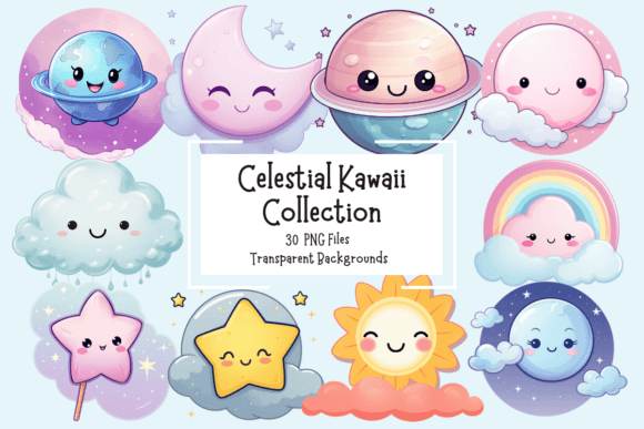 Kawaii Celestial Clipart Bundle 30 PNG Grafik KI Grafiken Von Cliptomania Creations