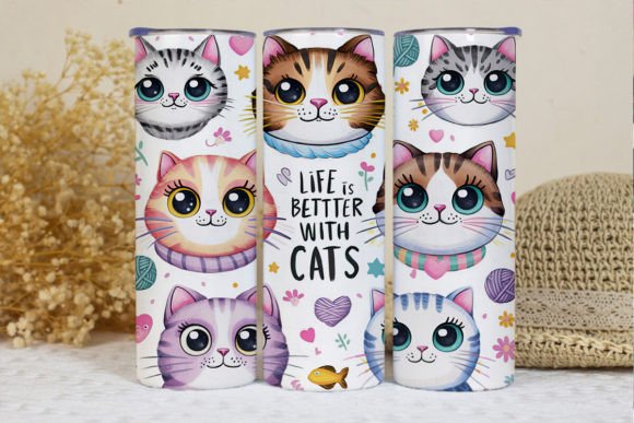 Life is Better with Cats Tumbler Wrap Gráfico Artesanato Por BonnyDesign