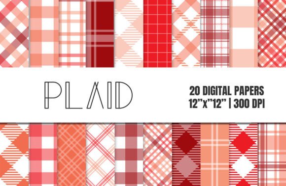Red Plaid Digital Paper Pack Gráfico Patrones de Papel Por LKMDigiDesigns