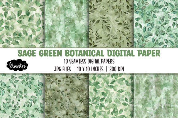 Sage Green Botanical Digital Paper Grafik Papier-Muster Von Glowitri