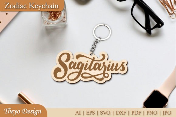 Sagitarius Zodiac Key Chain Laser CutSVG Graphic 3D SVG By Theyo Design