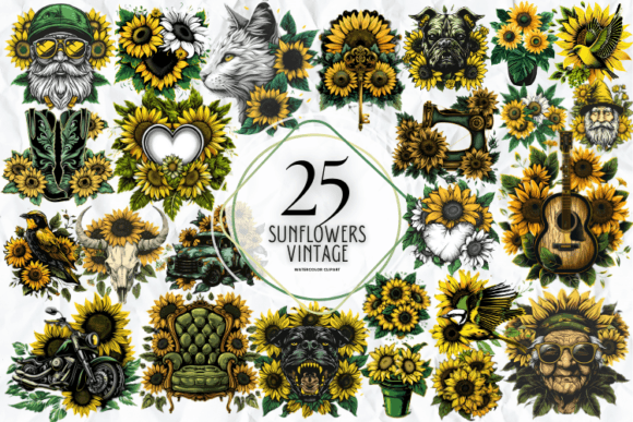 Vintage Sunflowers Set Png Graphic Illustrations By Markicha Art