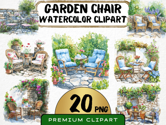 Watercolor Garden Chairs Clipart Graphic Illustrations By MokoDE