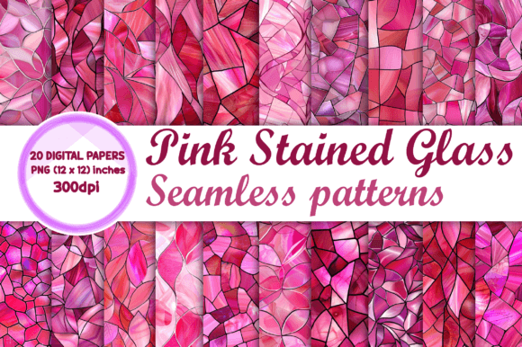 20 Pink Stained Glass Seamless Patterns Gráfico Patrones de Papel Por WzSa Publishing