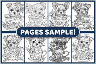 200 Floral Teacup Puppies Coloring Pages Graphic Coloring Pages & Books Adults By BrightMart 3