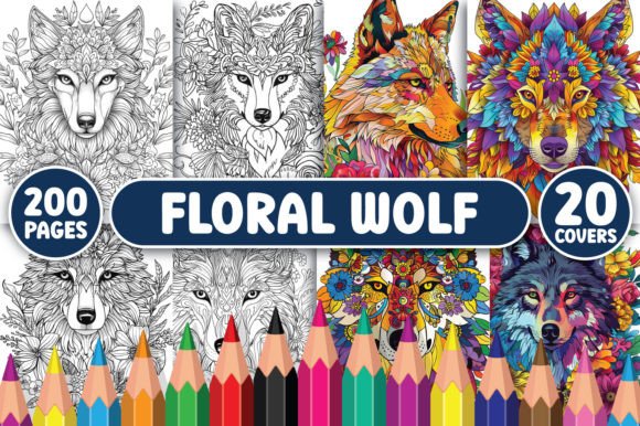 200 Floral Wolf Coloring Pages Grafika Kolorowanki i książki dla dorosłych Przez BrightMart