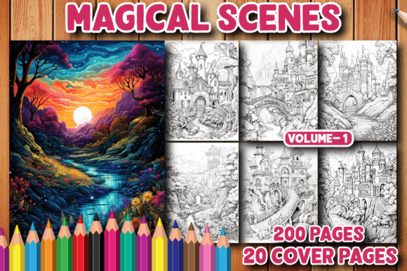 200 Magical Scenes Coloring Pages V-1 Graphic Coloring Pages & Books Adults By MN DeSign