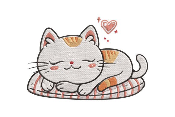 Cute Cat Sleeping Embroidery Katzen Stickereidesign Von Nutty Creations