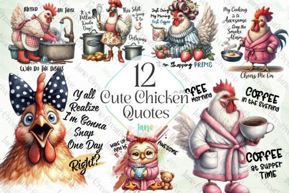 Cute Chicken Quotes Sublimation Clipart Graphic Illustrations By JaneCreative