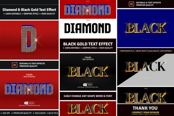 Diamond & Black Gold Text Effect Grafik Layer-Stile Von mristudio