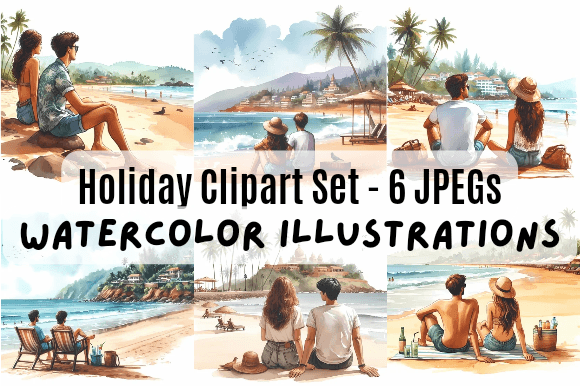 Goa Beach Holiday Watercolor Clipart Set Gráfico Ilustrações em IA Por KGNgraphics.Co.