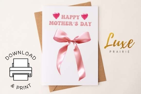 Hearts & Bow Happy Mother's Day Card PDF Gráfico Manualidades Por Luxe Prairie