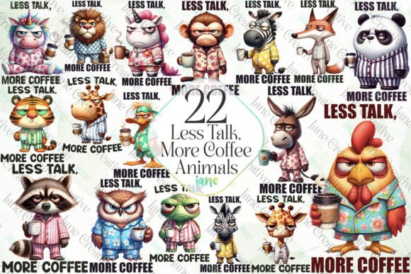 Less Talk, More Coffee Animals Bundle Grafik Druckbare Illustrationen Von JaneCreative