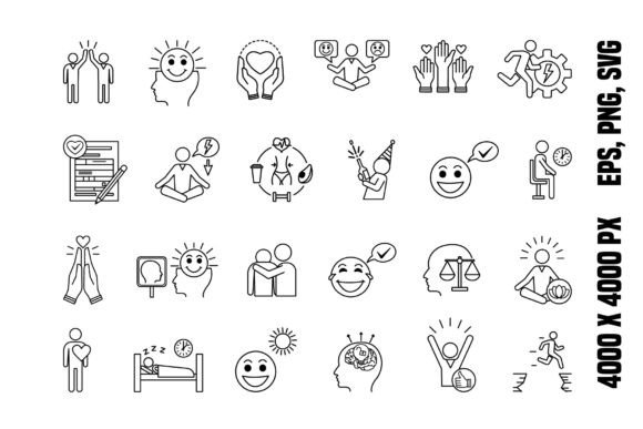 Positive Thinking Icons Set Grafik Symbole Von YuliDor