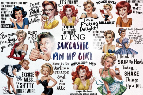 Sarcastic Pin-up Girl Sublimation Bundle Graphic Illustrations By DS.Art