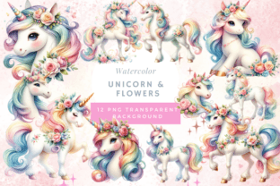 Unicorn Watercolor Flowers Sublimation Graphic Print Templates By Prints and the Paper 1