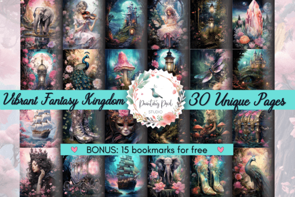 Vibrant Fantasy Kingdom Magic PNG Pages Grafik KI Illustrationen Von Painting Pixel Studio