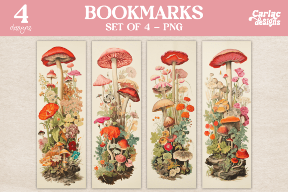 Vintage Mushrooms Bookmarks Gráfico Manualidades Por Carla C Designs