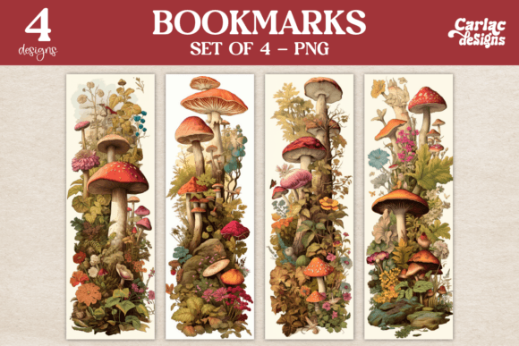 Vintage Mushrooms Bookmarks Graphic Crafts By Carla C Designs